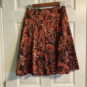 Worthington brown paisley midi skirt with orange and red pattern size 8